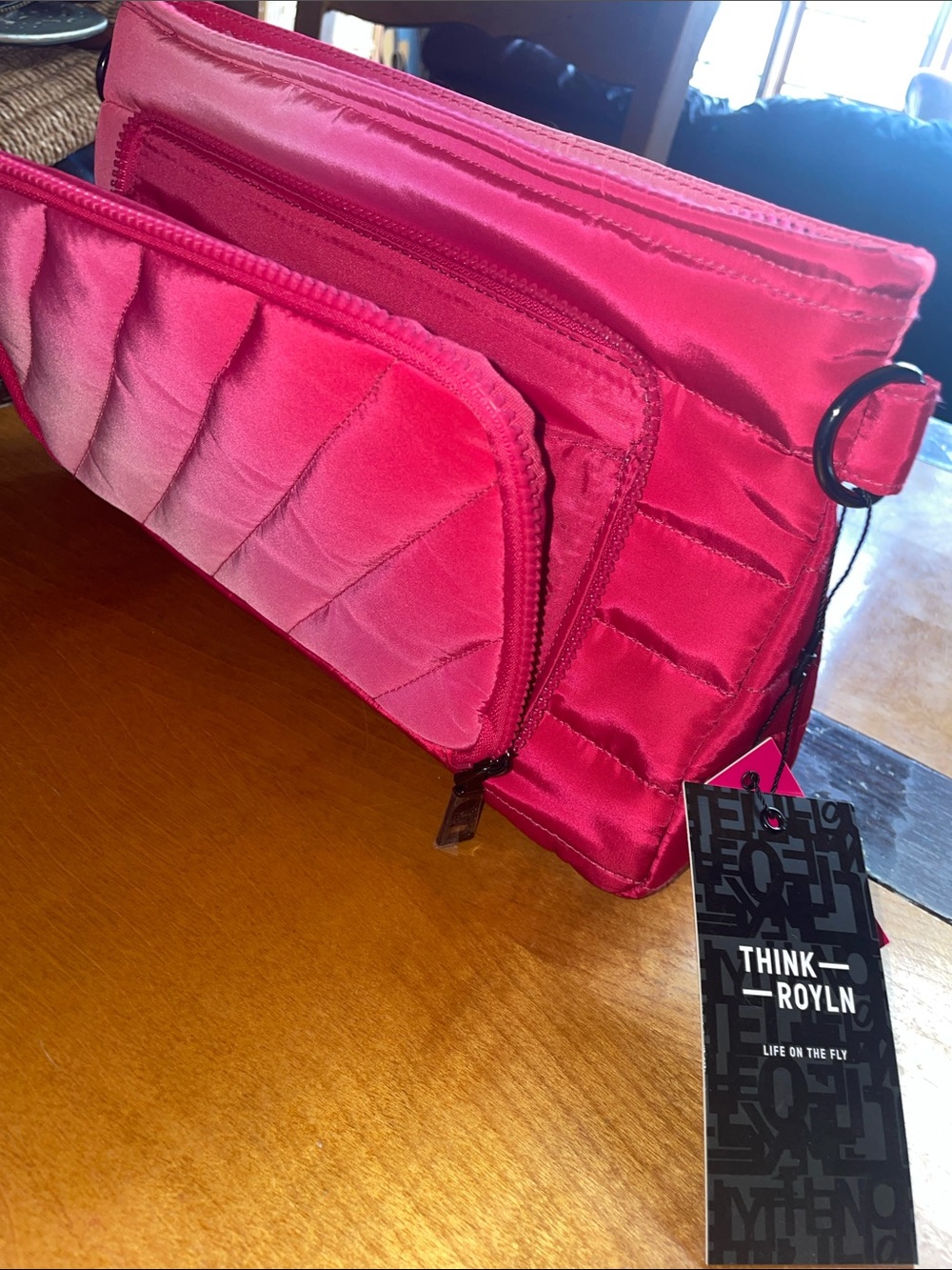 THINK ROYLN Quilted Satin Travel Organizer in Hot Pink